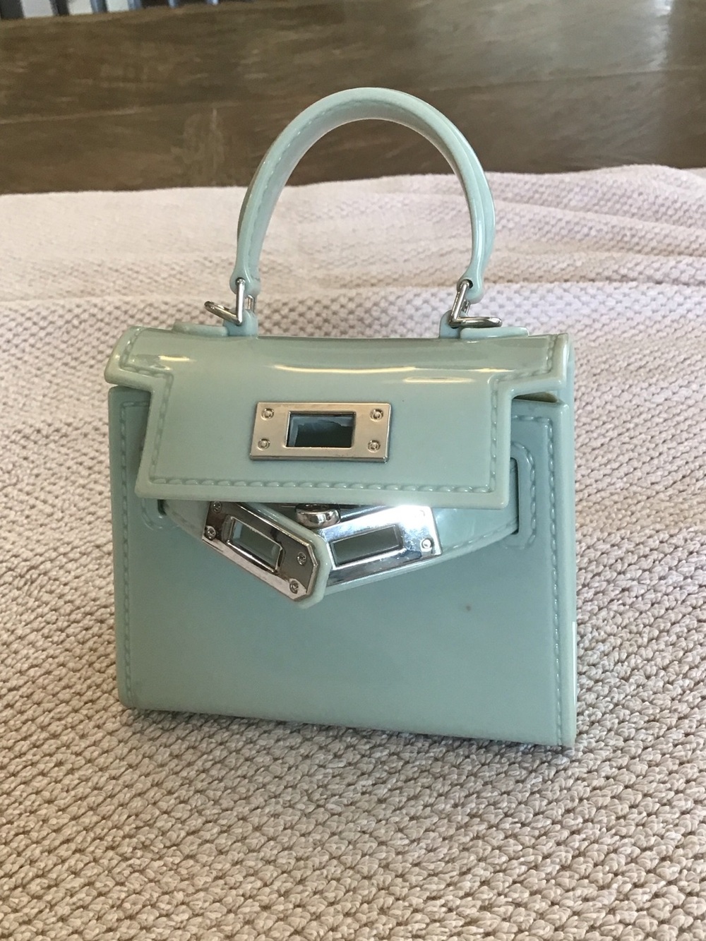 Mini Top-Handle Patent Leather Bag in Light Mint Micro Jelly